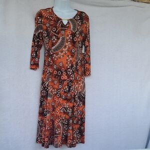 Southern Lady Vibrant Orange and Brown Long Sleeve Dress